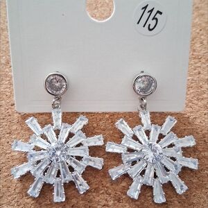 14k White Gold Plated Glass Stone Earrings